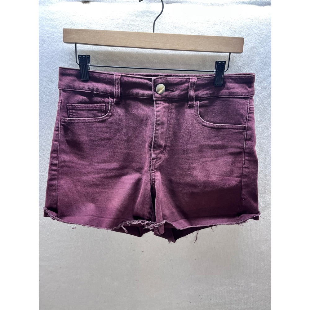 American Eagle Hi-Rise Shortie Jean Shorts Womens 10 Burgundy Stretch Denim 3139